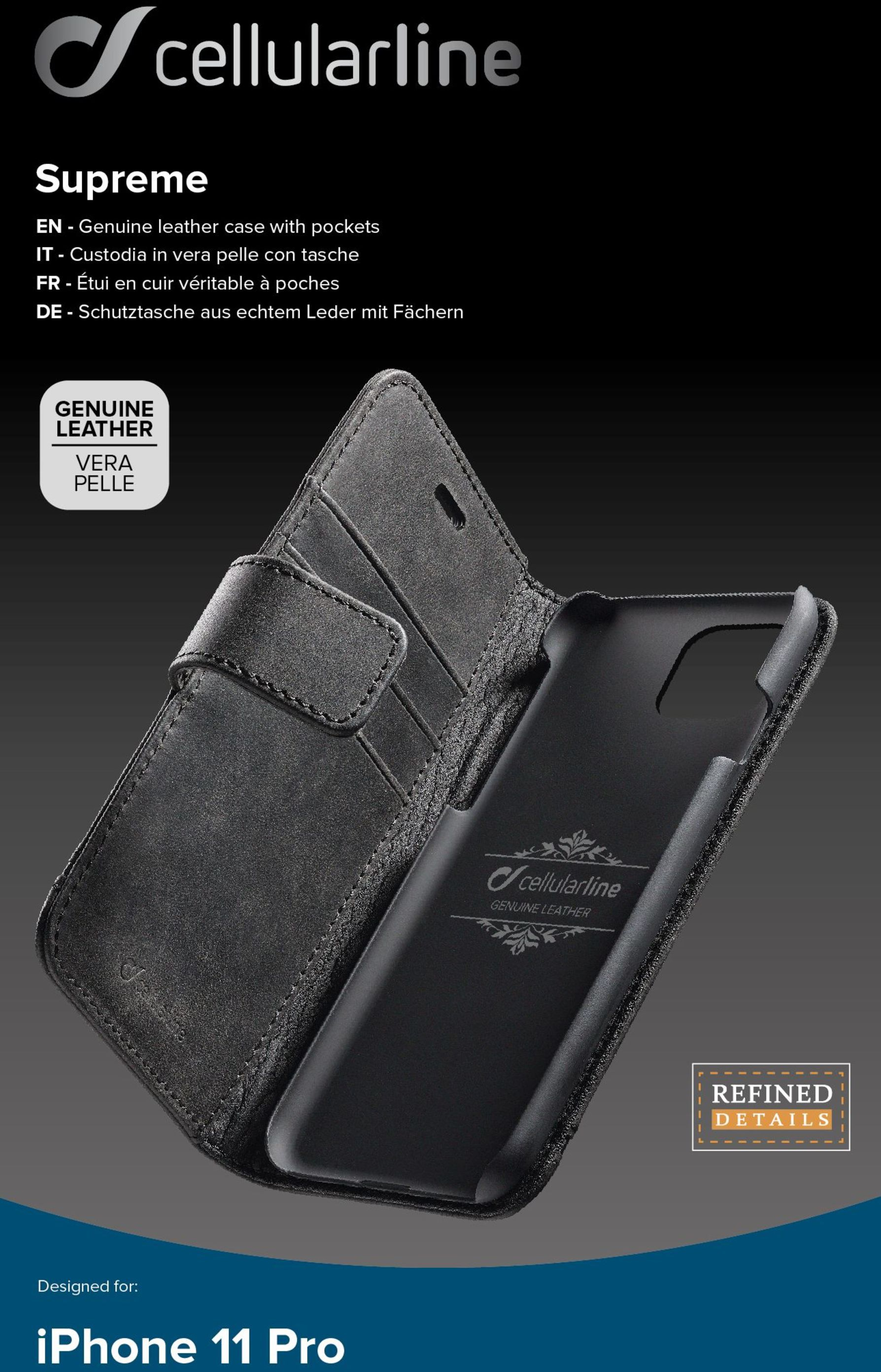 8018080354762 Cellularline Supreme Leather, iPhone 11 Pro - Sort - Cover Telefon & GPS,Tilbehør mobiltelefoner,Tilbehør til iPhone 17300001060 102681