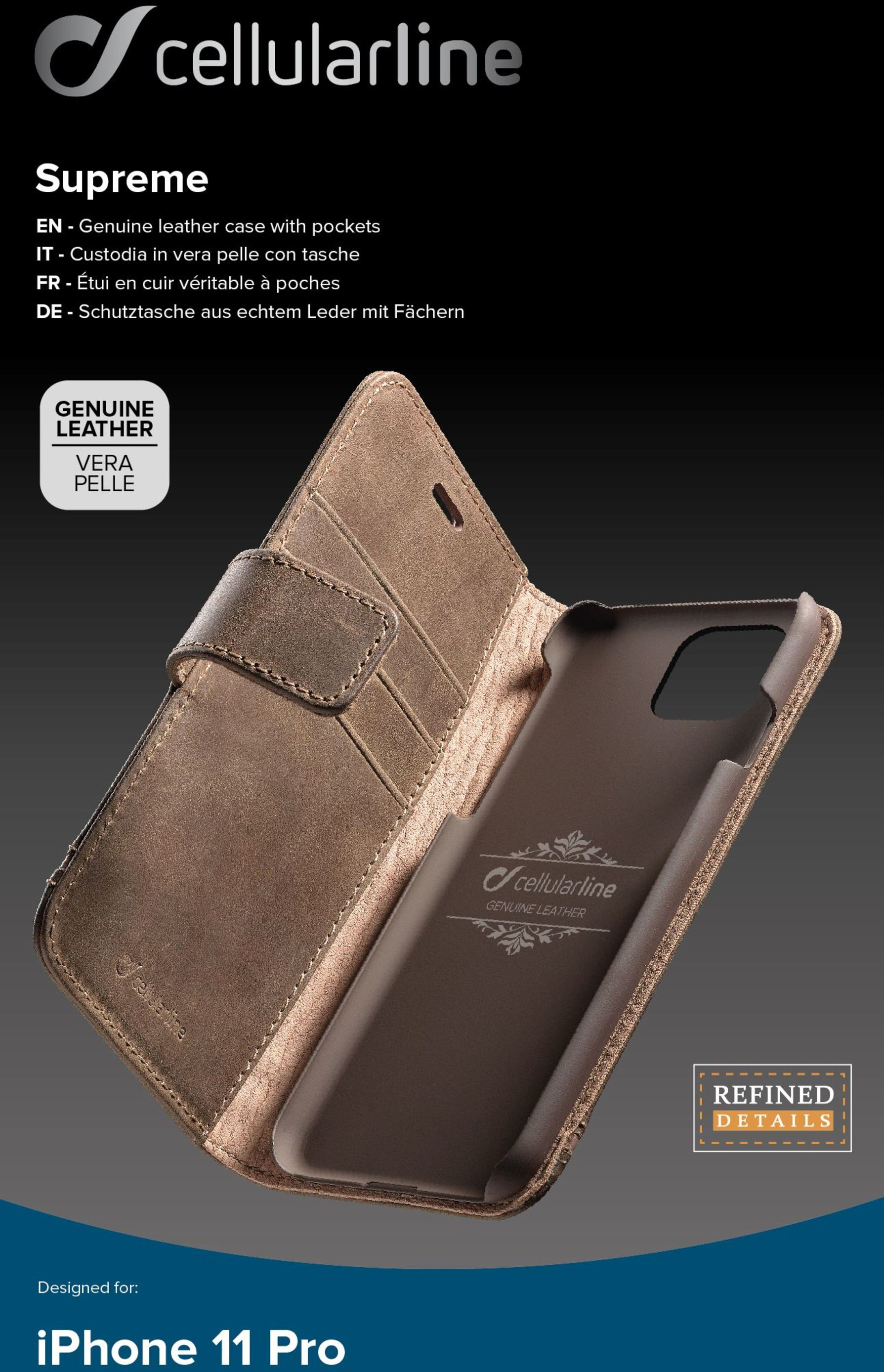 8018080354779 Cellularline Supreme Leather,  iPhone 11 Pro - Brun - Cover Telefon & GPS,Tilbehør mobiltelefoner,Tilbehør til iPhone 17300001070 102682