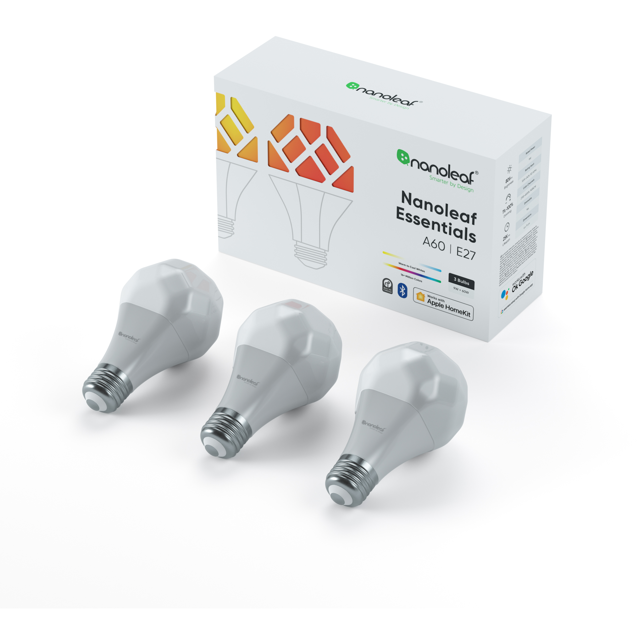 840102703528 Nanoleaf Essentials Smart A19 Bulb 800Lm E27 3PK Hus & Have,Smart Home,Smart belysning 15600002630 NL45-0800WT240E27-3PK