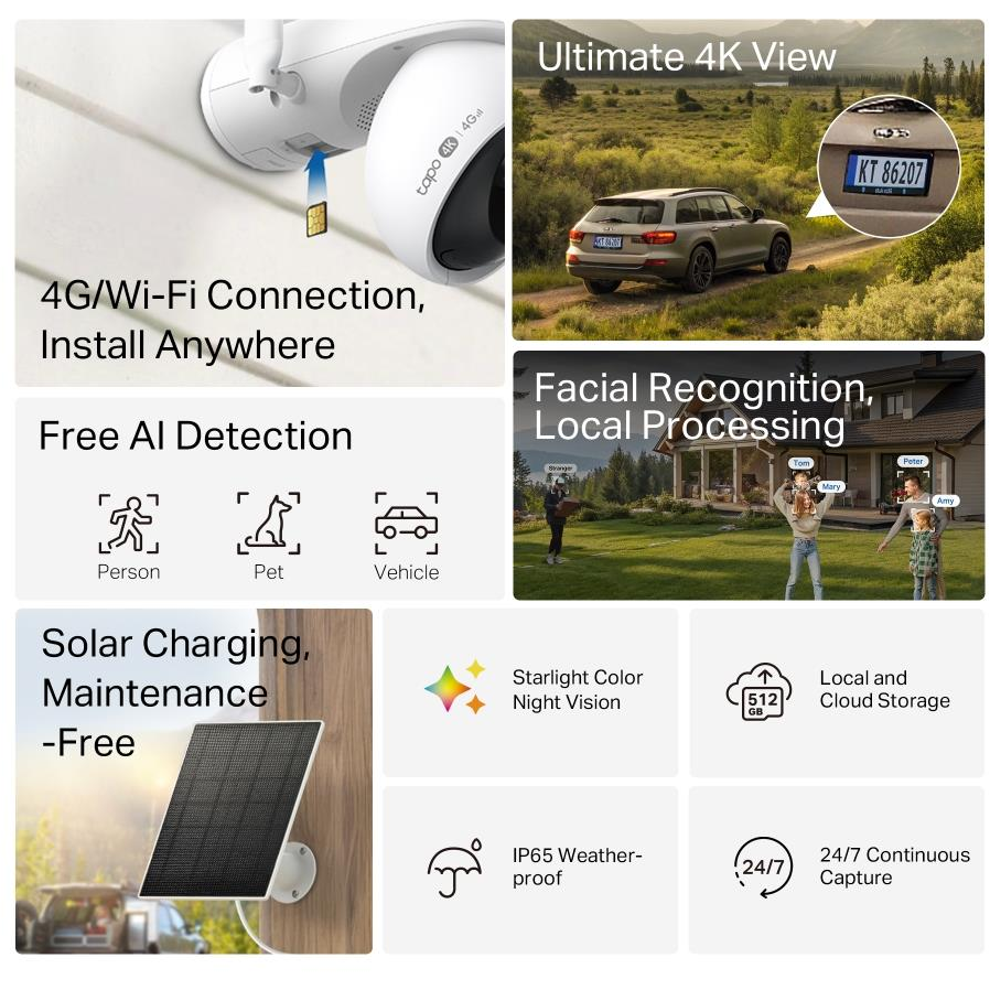 8885020624212 TP-Link Tapo C665G Kit WiFi/4G overvågningskamera m.solpanel Hus & Have,Smart Home,Alarm & overvågning 2190016137 C665G