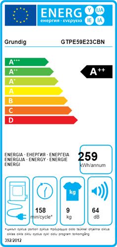 Grundig GTPE59E23CBN - Kondenstørretumbler m/varmepumpe