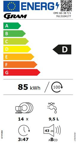 Gram OMI 60-38 T/1 - Opvaskemaskiner til integrering