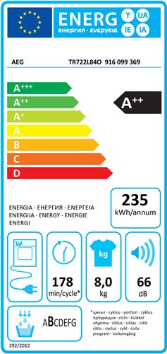 AEG TR722L84O - Kondenstørretumbler med varmepumpe