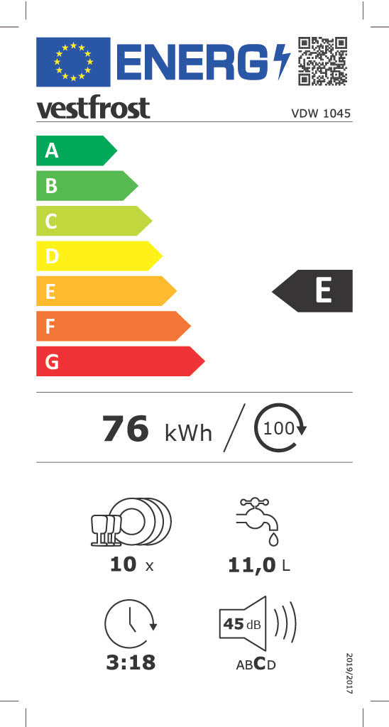 Vestfrost VDW 1045 - Smal opvaskemaskine